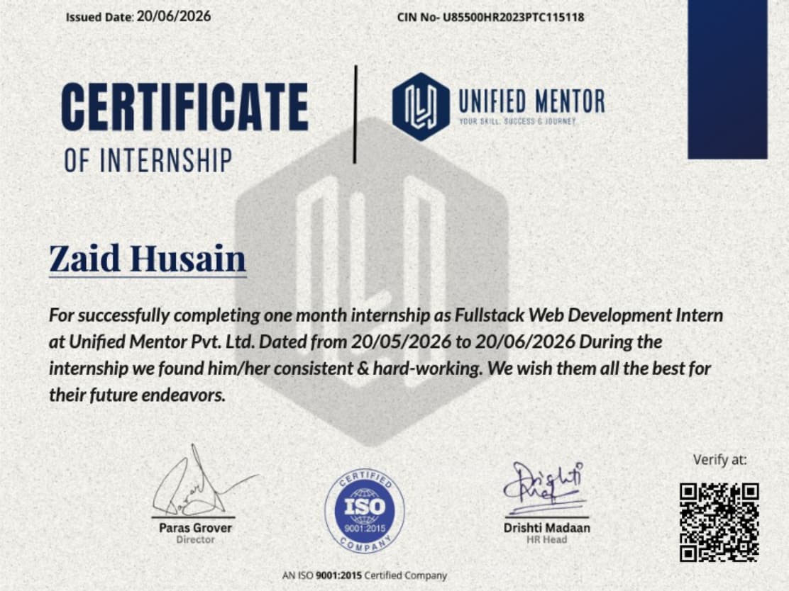 Fullstack Web Development Internship preview